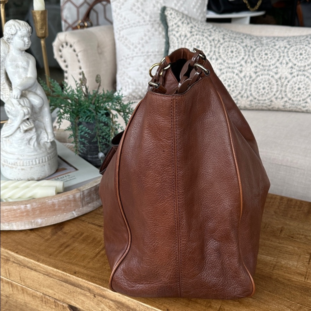 Vintage Banana Republic Jumbo Brown Leather Buckle & Chain Hobo Bag - Picture 7 of 15